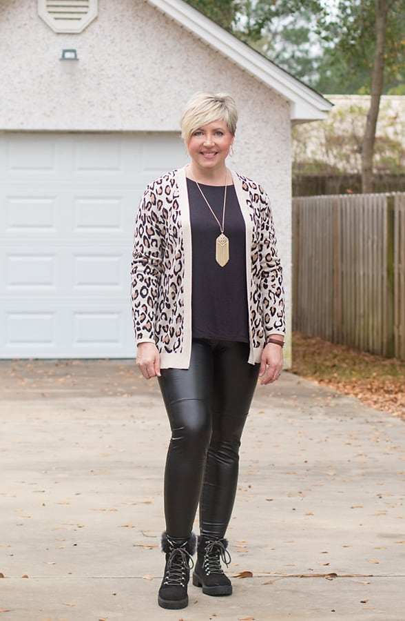 leopard print cardigan with leggings