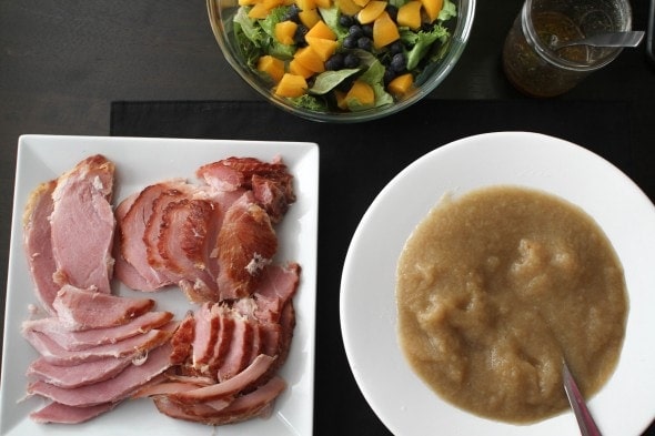 ham, applesauce, and salad