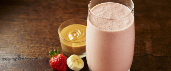 A Smoothie with banana, peanut butter and strawberry