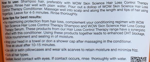 WOW skin science hair loss control therapy conditioner usage instructions