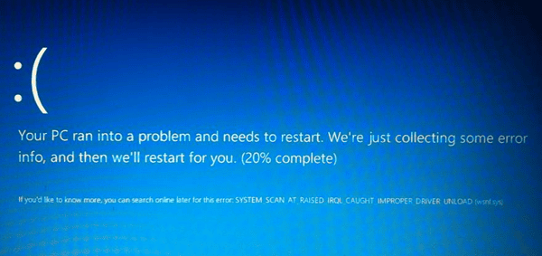 Een van de schermen die je te zien kunt krijgen na een error tijdens de Windows 10 update of installatie.