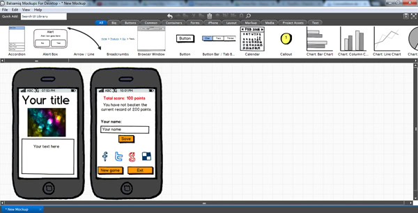 Pantalla principal de Balsamiq Mockups