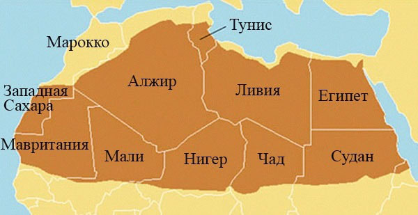 Пустыня Сахара на карте