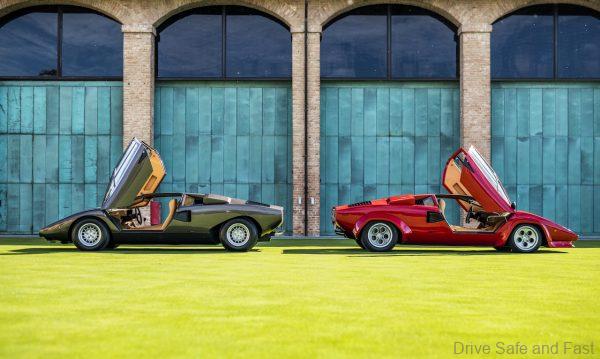 Lamborghini Countach both doors up, two models back to back