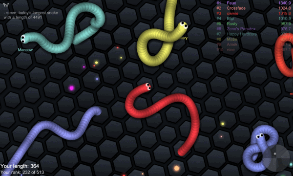 Slither.io ziet er op alle schermen uit zoals in de afbeelding hierboven.