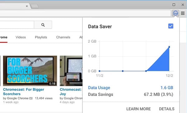 De databesparing-extensie werkt op desktop-versies van Chrome...