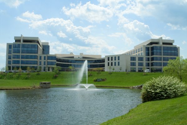Large Modern Office Building Pond Fountain Grass Suburban Maryland, USA Office building in Maryland - See lightbox for more