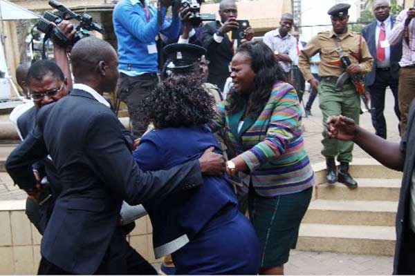 A scuffle outside Supreme Court on August 28,