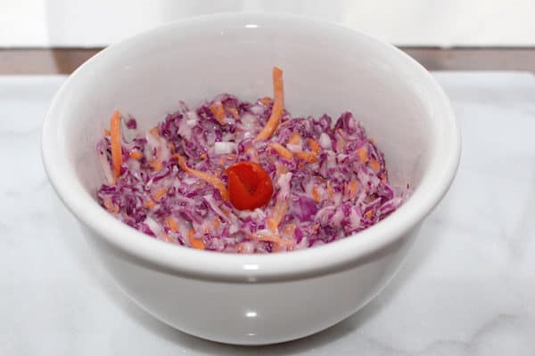 Coleslaw made with purple cabbage.