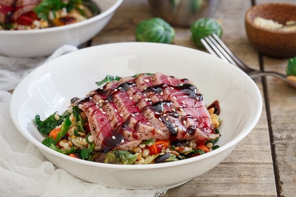 Ahi Tuna With Roasted Winter Vegetable Israeli Couscous