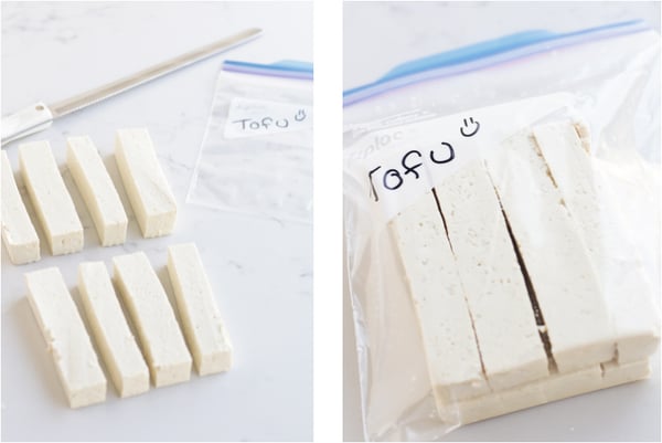 Instant Pot Tofu - TIDBITS Marci Two photos of Pressure Cooker Tofu being prepared