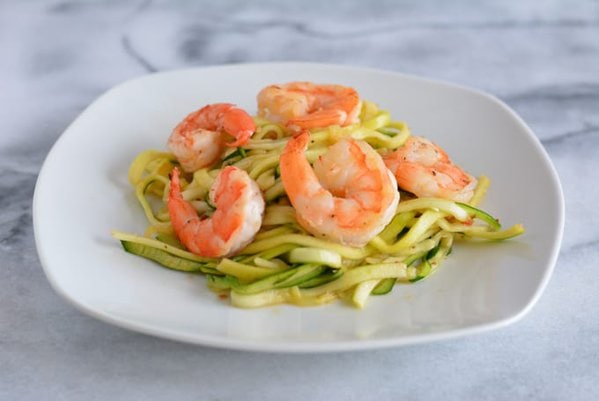 Sriracha Shrimp with Zoodles reminds you of a spicy noodle bowl without the calories of a big bowl of pasta.