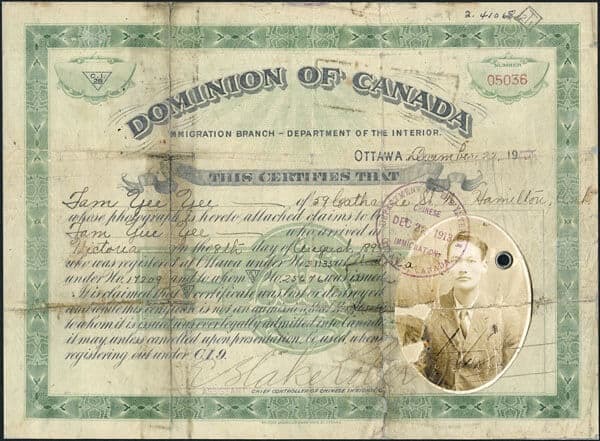 Head Tax Certificate