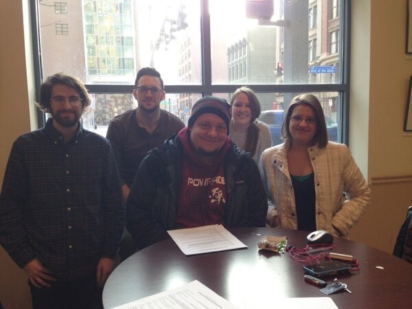 Point Park University SSDP chapter members. Front (left to right) Trevor Howarth Kevin Gallagher Mariah O'Donnell Back (left to right) Justin Karter Chloe Detrick