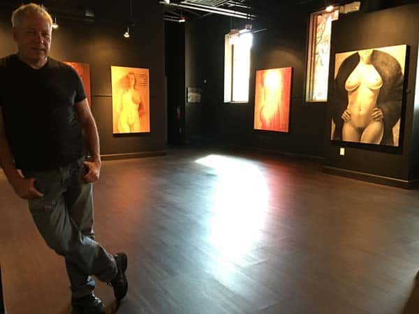 A.D. Cook with his art nudes at the Carr Gallery, Las Vegas, NV