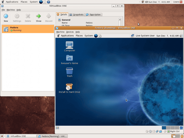 Virtualbox aan het werk.