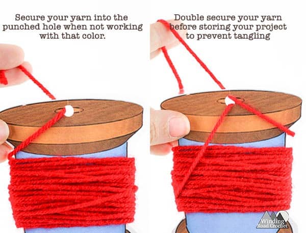 Free Printable Yarn Bobbins | Use these yarn bobbins to keep your colors tangle free when working on crochet patterns that require multiple colors, tapestry crochet, or corner to corner crochet projects. These bobbins are quick and easy to make and great for beginner crocheters to help them tackle color work. Sign up for my newsletter to get access to this and other free printables.