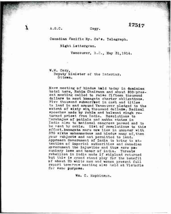 Telegram Hopkinson on Meeting
