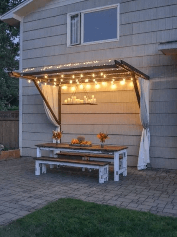 ROMANTIC DIY PORCH AWNING WITH PARTIAL PERGOLA