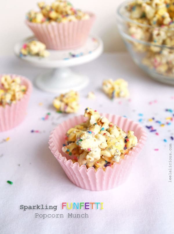 Funfetti Popcorn Recipe Leelalicious Probably the most important ingredient in this recipe is sprinkles. sparkling funfetti popcorn munch