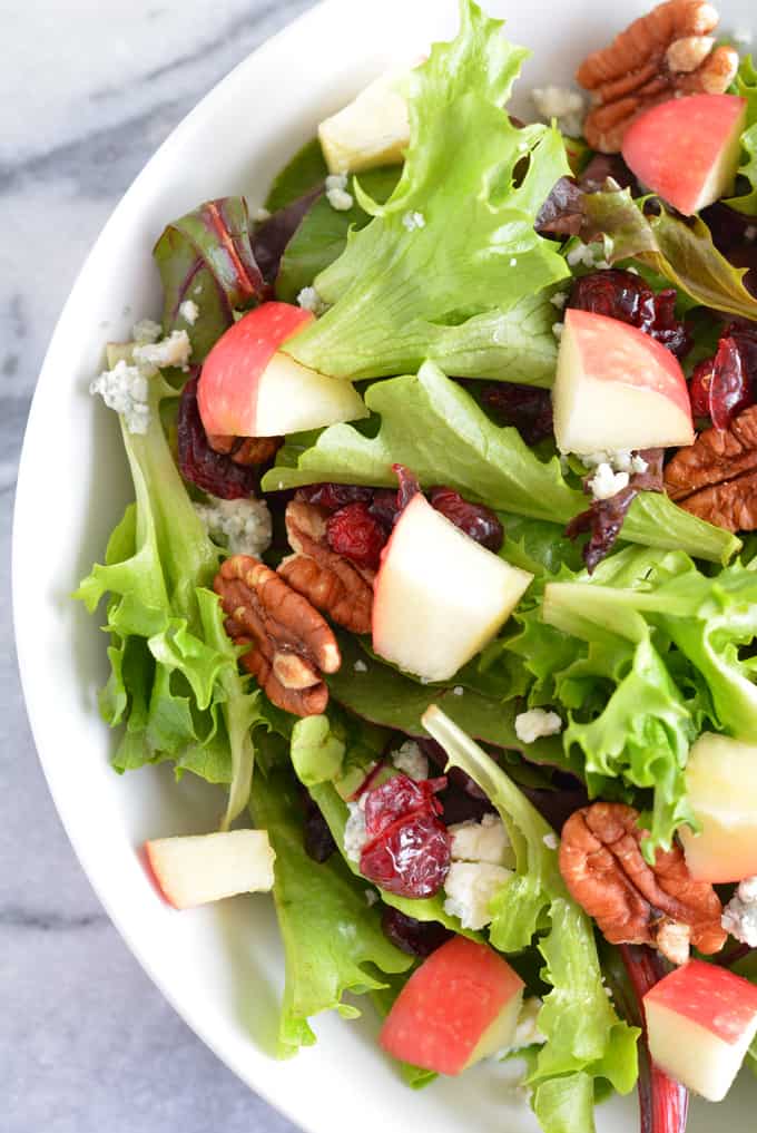 Harvest Salad filled with the most delicious flavors of Fall. Perfect for Thanksgiving, Christmas, and any holiday party.