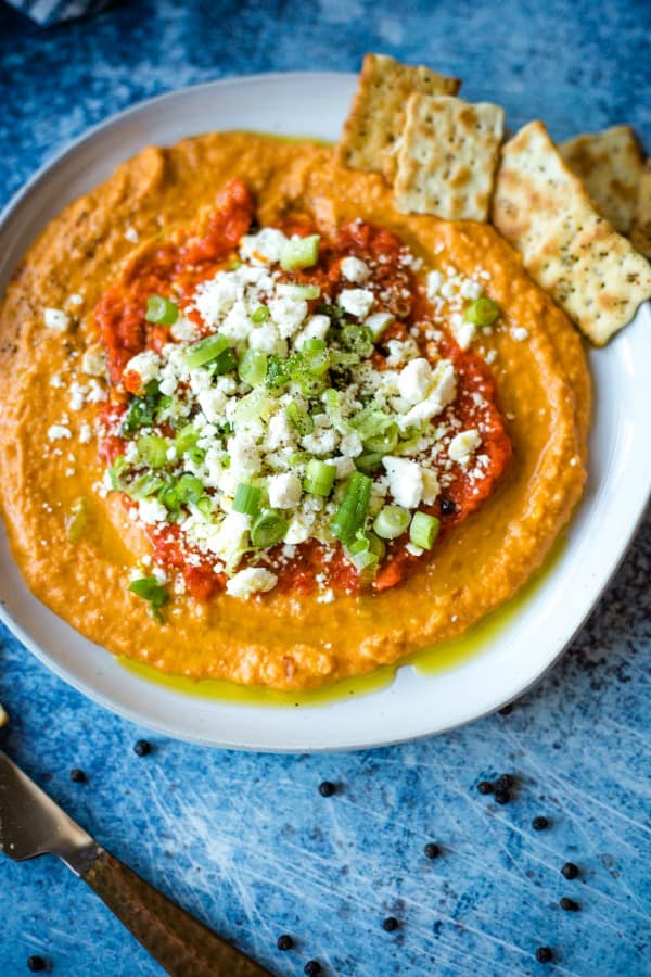 Loaded Buffalo Hummus made with Hope Foods Buffalo Bleu