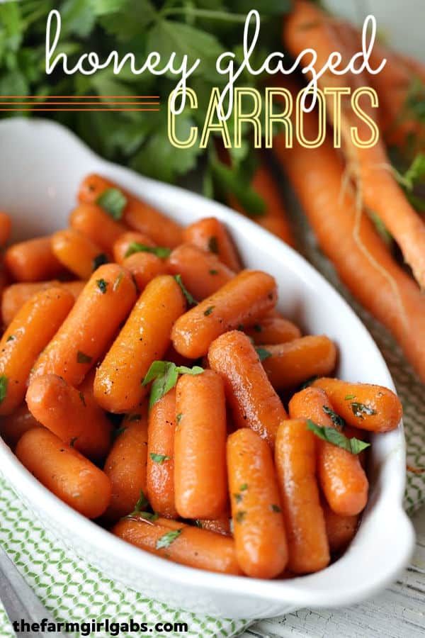 These Honey Glazed Carrots are a simple side dish to serve for any meal. They make a great holiday recipe for Thanksgiving and Easter too. #Carrots #SideDish #VegetableRecipe #Thanksgiving #HolidayRecipe