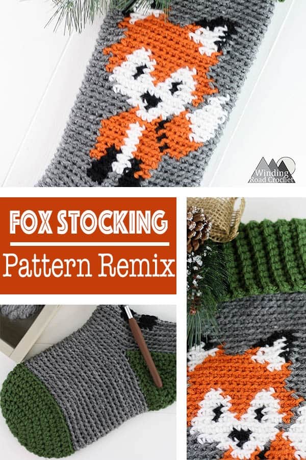 Fox Crochet Stocking | This stocking is a free pattern remix of Sincerely, Pams Reindeer stocking. You can find an additional design template to turn her reindeer stocking into an adorable fox stocking. Crochet this free pattern in time for the holidays.