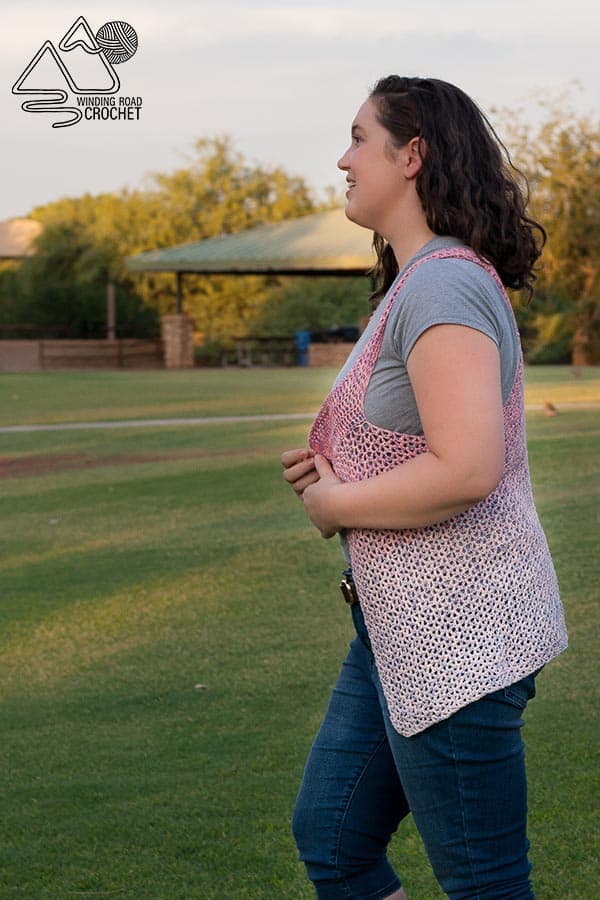 Quick and easy boho crochet vest perfect for summer. Free crochet pattern by Winding Road Crochet. #crochetvest #bohocrochet #crochetforwomen #summervest #bohovest #free #freepattern #pattern #crochetpattern