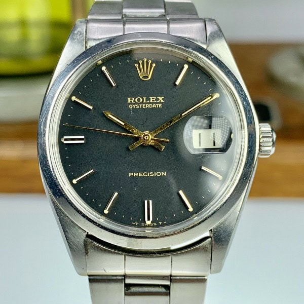 1972 Vintage Rolex Oysterdate 6694 Precision Original Black Gilt Dial