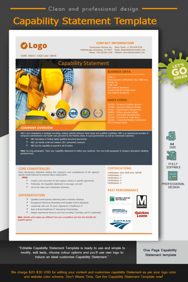 Construction Capability Statement Editable Capability Statement Lab