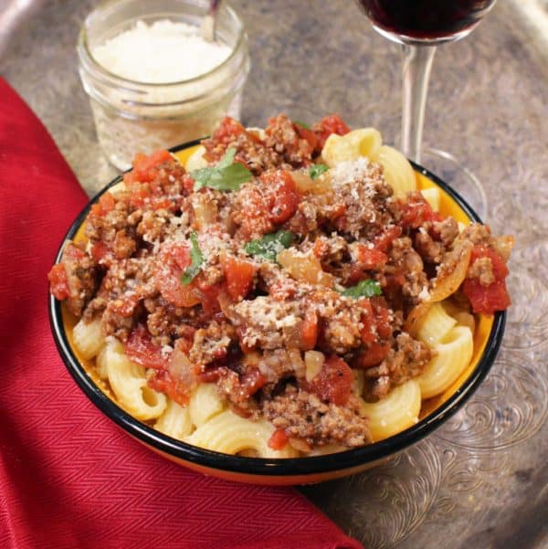 a bowl of ground beef meat sauce.