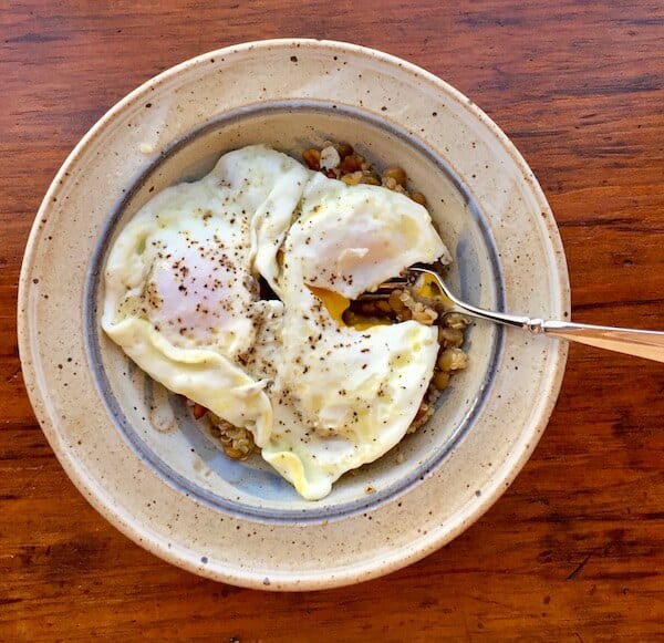 This Easy Lentil Quinoa Salad Recipe is terrific with an egg on top.
