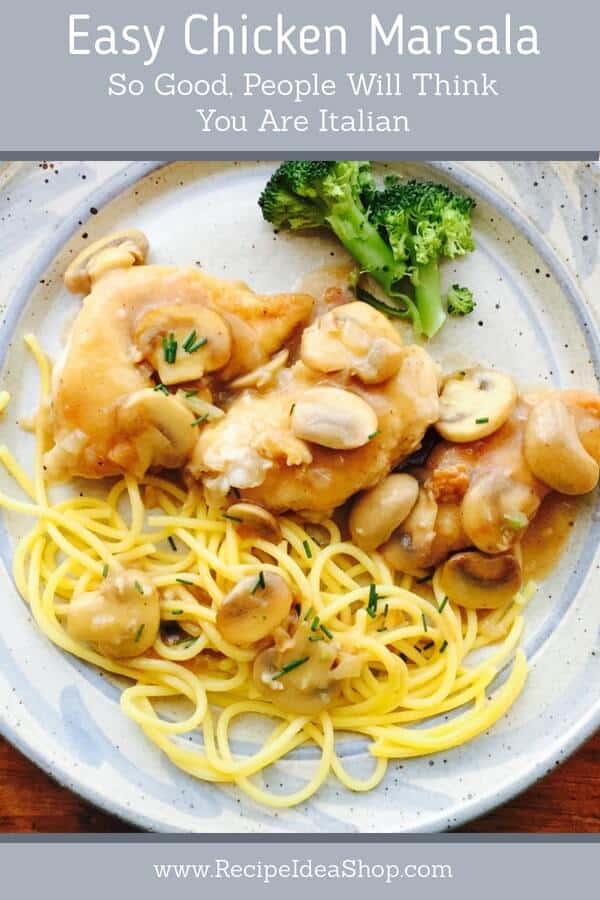 Easy Chicken Marsala Recipe. Spend pennies at home compared to $$ at restaurants. SO GOOD! #easychickenmarsalarecipe #easyrecipes #chickenmarsala #chickenrecipes #glutenfree #comfortfood #recipe-repertoire #recipeideashop