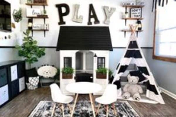 Cottage Farmhouse Playroom - black and white