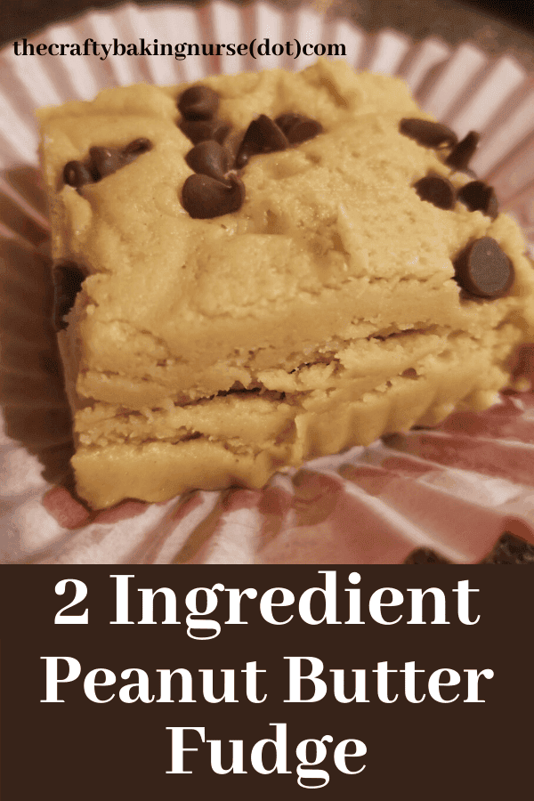 2 ingredient peanut butter fudge with chocolate chips on top.