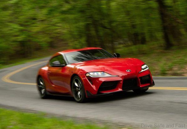 Toyota Supra fast driving uphill