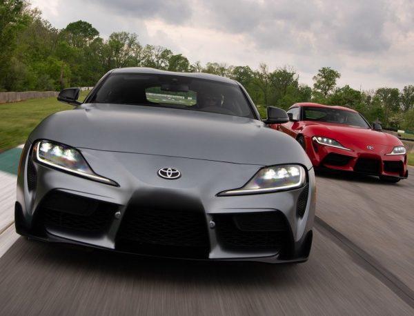 Toyota Supra fast driving uphill