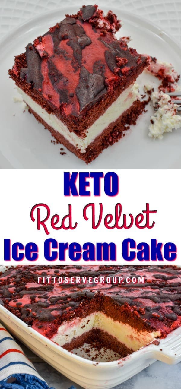 Keto red velvet ice cream cake all the flavor we love about this classic dessert minus all the carbs. It's grain-free, gluten-free, sugar-free and deliciously easy. #ketocake #lowcarbcake #ketoicecreamcake #lowcarbicecreamcake #ketoredvelvetcake #lowcarbredvelvetcake