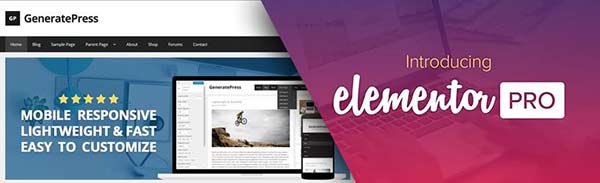Muestra los logos de GeneratePress y Elementor Pro