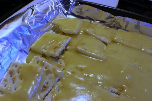 Cracker candy with butter mixture