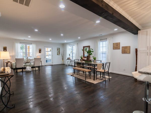 Dining and living room in open concept house remodel