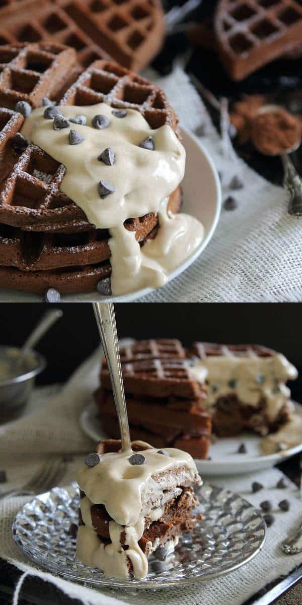 Chocolate waffles with peanut butter sauce Running to the Kitchen®