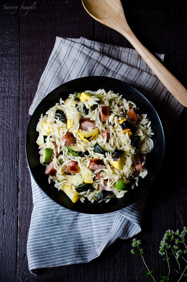 Grilled Italian Sausage and Vegetable Orzo Salad Recipe