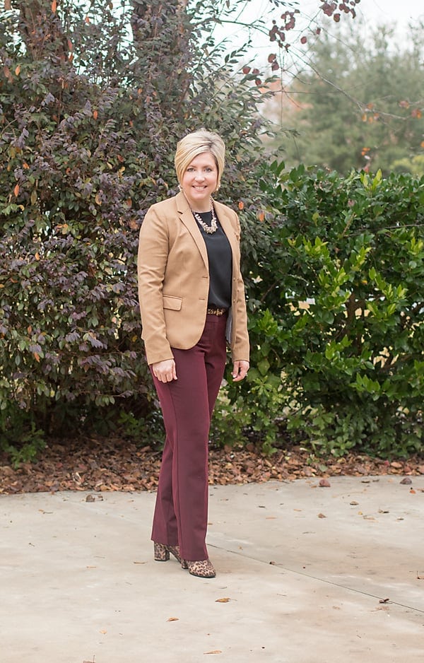camel blazer office outfit