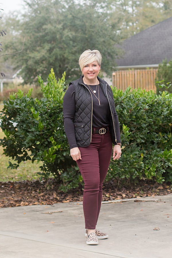 black and burgundy outfit