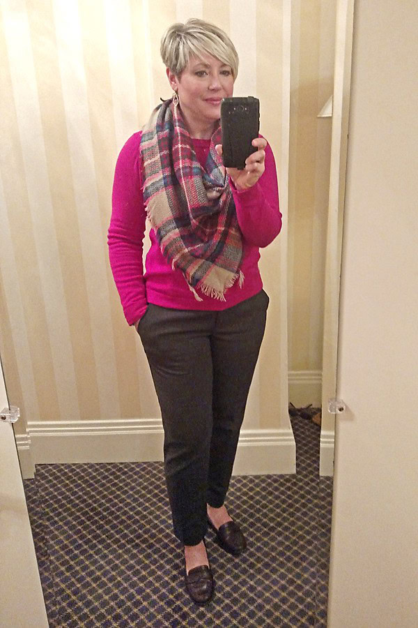 jcrew factory teddie sweater in work outfit