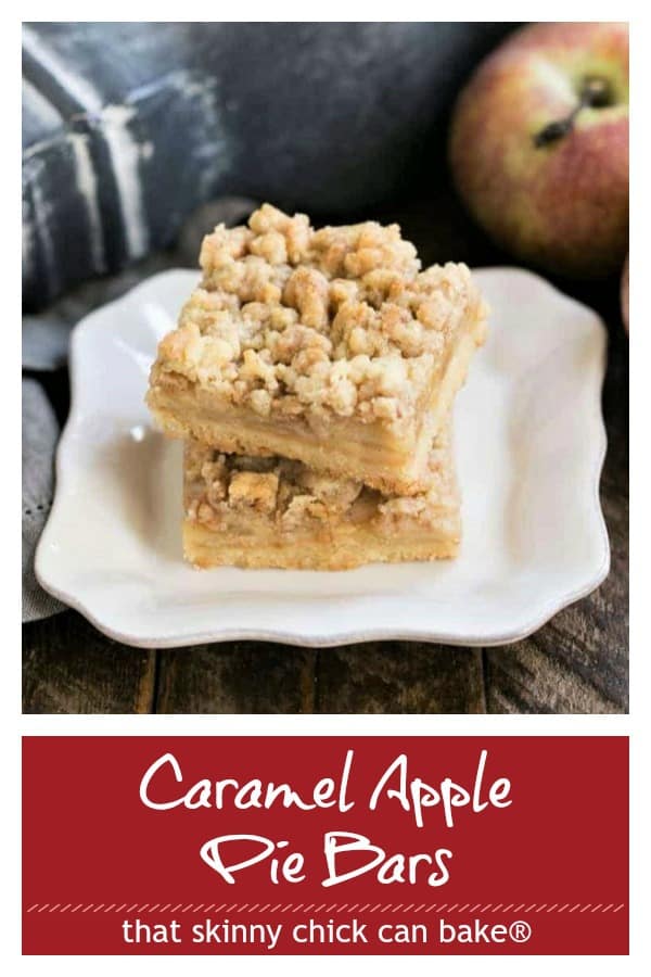 Caramel Apple Pie Bars with toffee - Dreamy layers of shortbread, apples, toffee bits and streusel! #applebars #appledessert #apples #autumndessert #falldessert #easyrecipe #toffee #thatskinnychickcanbake Caramel Apple Pie Bars pinterest collage