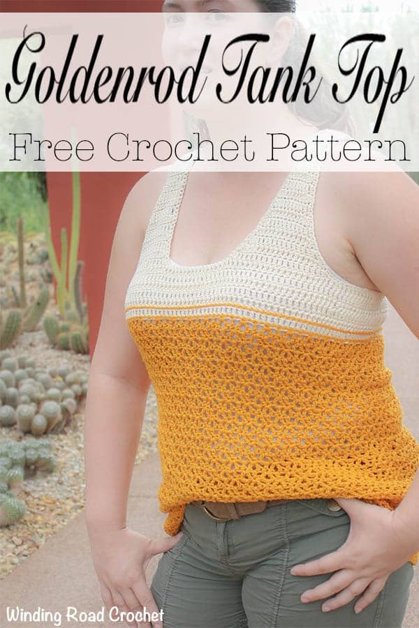 The Goldenrod summer crochet tank top is a fun free crochet pattern that is designed to flatter most body types. Sizes small, medium, large and extra large available. The top is made with mostly double crochet. This crochet top is loose fitting and nice and airy. #crochet #freepattern #pattern #free #crochet #crochetsummertop #summertop #summer #tanktop