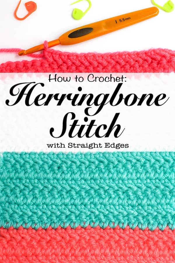 Check out this tutorial for how to crochet the Herringbone Double Crochet stitch with straight edges. There is a photo tutorial, tips on creating a border, reducing gaps and keeping your edges straight. The Herringbone crochet stitch is a great stitch to learn if you love the look of knit stitches. Examples of stitch in different yarn weights. #crochet #knitlook #pinforlater #herringbone #doublecrochet